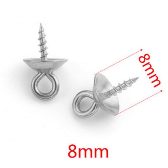 Immagine di 10 PCs 304 Stainless Steel Pearl Pendant Connector Bail Pin Cap Silver Tone 10mm x 8mm