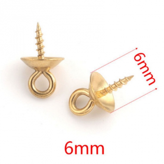 Immagine di 10 PCs Vacuum Plating 304 Stainless Steel Pearl Pendant Connector Bail Pin Cap 18K Gold Plated 10mm x 6mm