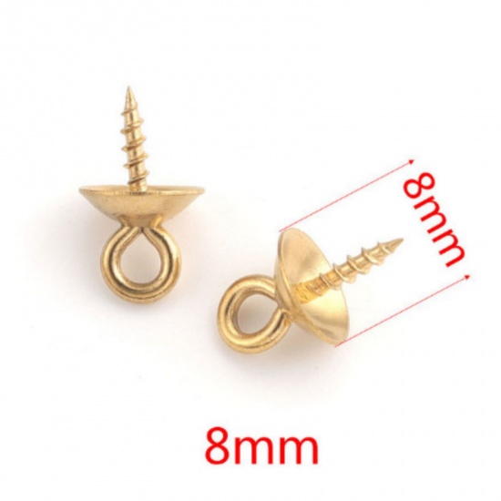 Immagine di 10 PCs Vacuum Plating 304 Stainless Steel Pearl Pendant Connector Bail Pin Cap 18K Gold Plated 10mm x 8mm