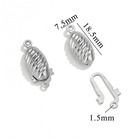 Immagine di 10 Pz 304 Acciaio Inossidabile Catena Connettori Chiusura Base Ovale Striscia Tono Argento 21.5mm x 8mm