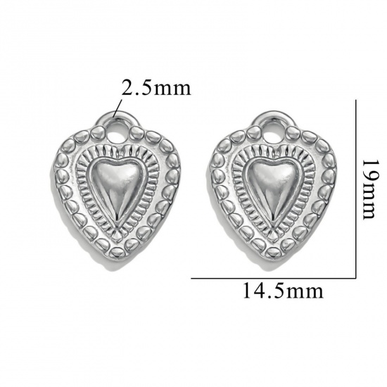 Picture of 2 PCs 304 Stainless Steel Valentine's Day Charms Silver Tone Heart 19.5mm x 15mm