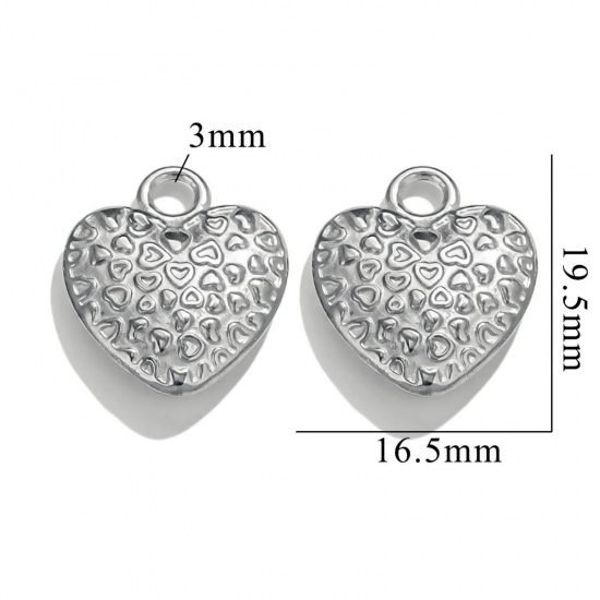 Picture of 2 PCs 304 Stainless Steel Valentine's Day Charms Silver Tone Heart 20mm x 17mm