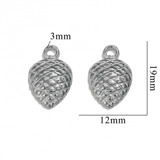 Picture of 2 PCs 304 Stainless Steel Charms Silver Tone Pine Cone 19mm x 12mm