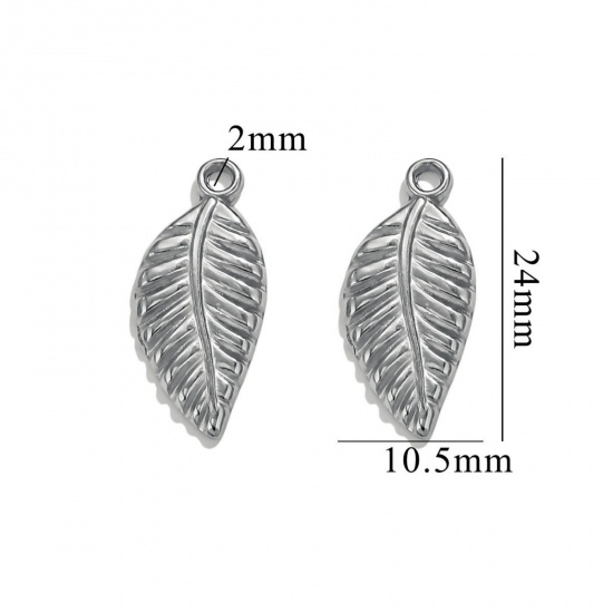 Picture of 2 PCs 304 Stainless Steel Charms Silver Tone Leaf 24mm x 11mm