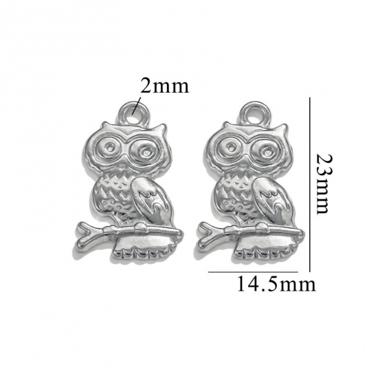 Picture of 2 PCs 304 Stainless Steel Halloween Charms Silver Tone Owl Animal 23mm x 15mm