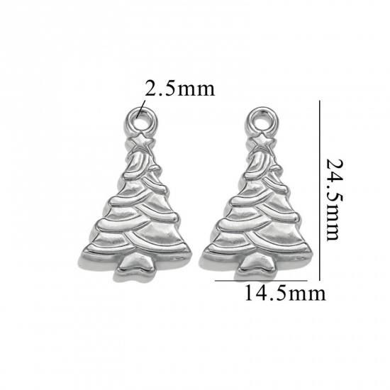 Picture of 2 PCs 304 Stainless Steel Charms Silver Tone Christmas Tree 25mm x 15mm