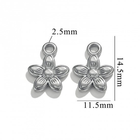 Picture of 2 PCs 304 Stainless Steel Charms Silver Tone Flower 15mm x 11.5mm