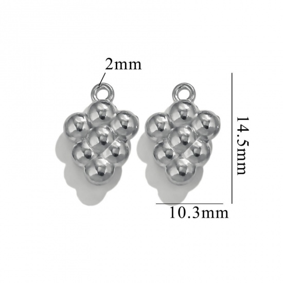 Picture of 2 PCs 304 Stainless Steel 3D Charms Silver Tone Grape Fruit 15mm x 11mm