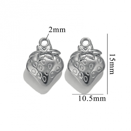 Picture of 2 PCs 304 Stainless Steel 3D Charms Silver Tone Strawberry Fruit 15mm x 11mm