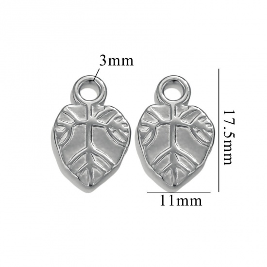 Picture of 2 PCs 304 Stainless Steel Charms Silver Tone Leaf 18mm x 11.5mm