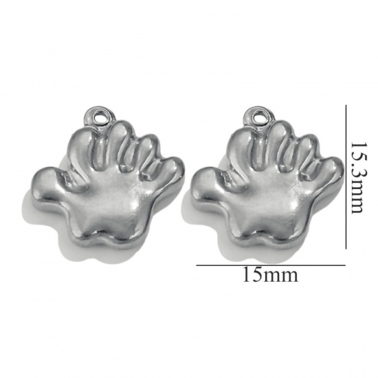 Picture of 2 PCs 304 Stainless Steel Charms Silver Tone Hand 15.5mm x 15mm