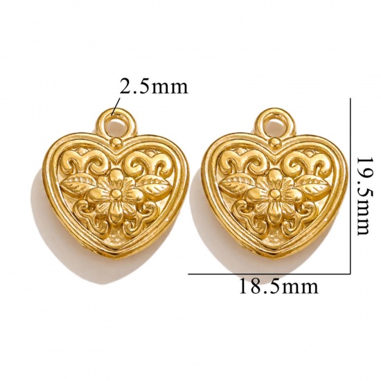 Picture of 2 PCs Vacuum Plating 304 Stainless Steel Valentine's Day Charms 18K Gold Plated Heart Flower 20mm x 19mm