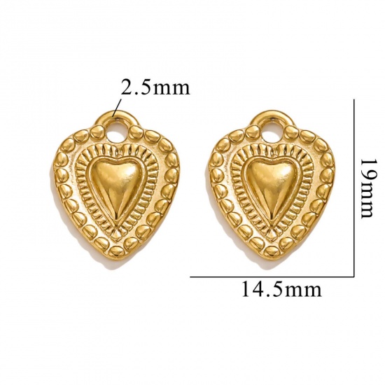 Picture of 2 PCs Vacuum Plating 304 Stainless Steel Valentine's Day Charms 18K Gold Plated Heart 19.5mm x 15mm