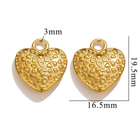 Picture of 2 PCs Vacuum Plating 304 Stainless Steel Valentine's Day Charms 18K Gold Plated Heart 20mm x 17mm