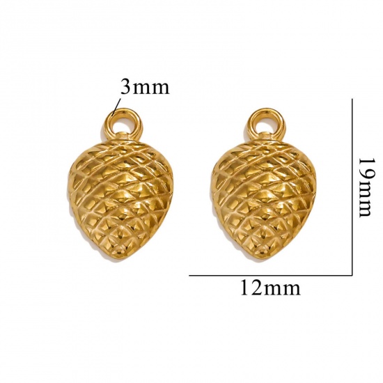 Picture of 2 PCs Vacuum Plating 304 Stainless Steel Charms 18K Gold Plated Pine Cone 19mm x 12mm