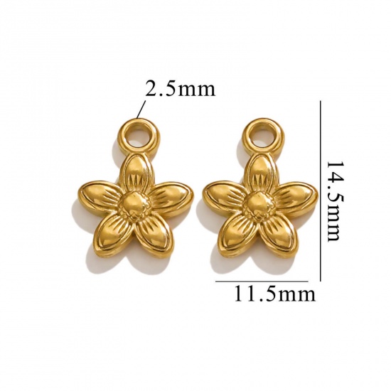 Picture of 2 PCs Vacuum Plating 304 Stainless Steel Charms 18K Gold Plated Flower 15mm x 11.5mm