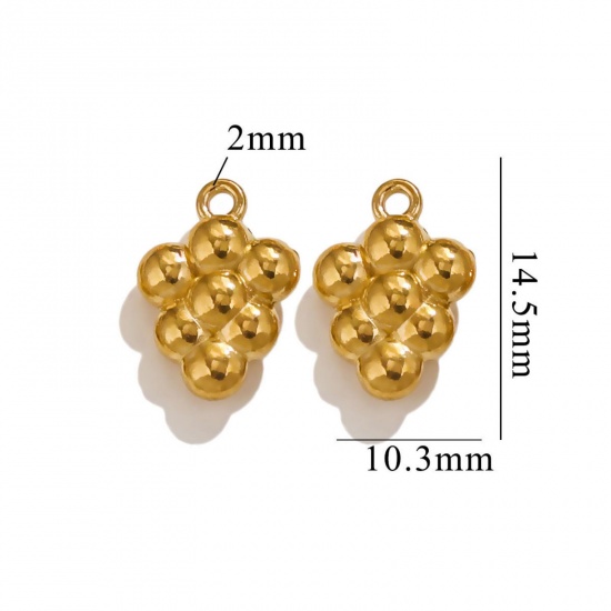 Picture of 2 PCs Vacuum Plating 304 Stainless Steel 3D Charms 18K Gold Plated Grape Fruit 15mm x 11mm