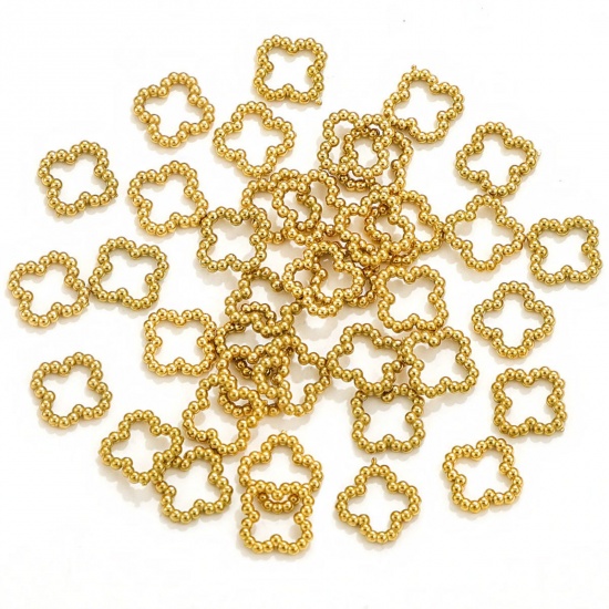 Picture of 5 PCs 1.1mm 304 Stainless Steel Closed Soldered Jump Rings Findings Four Leaf Clover 18K Gold Plated 7mm x 7mm