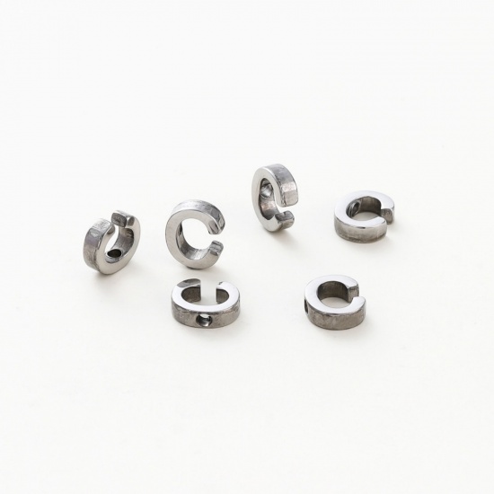 Immagine di 5 Pz 304 Acciaio Inossidabile Mini Ciondoli Tono Argento Lettera Maiuscola Messaggio " C " Brunitura a Rulli 9.5mm x 8mm
