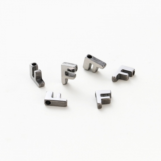 Immagine di 5 Pz 304 Acciaio Inossidabile Mini Ciondoli Tono Argento Lettera Maiuscola Messaggio " F " Brunitura a Rulli 9.5mm x 6mm