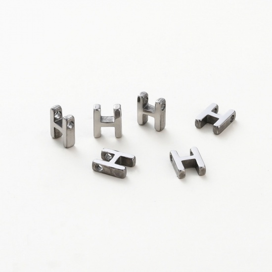 Immagine di 5 Pz 304 Acciaio Inossidabile Mini Ciondoli Tono Argento Lettera Maiuscola Messaggio " H " Brunitura a Rulli 9mm x 7mm