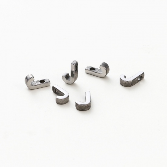 Immagine di 5 Pz 304 Acciaio Inossidabile Mini Ciondoli Tono Argento Lettera Maiuscola Messaggio " J " Brunitura a Rulli 10mm x 6mm