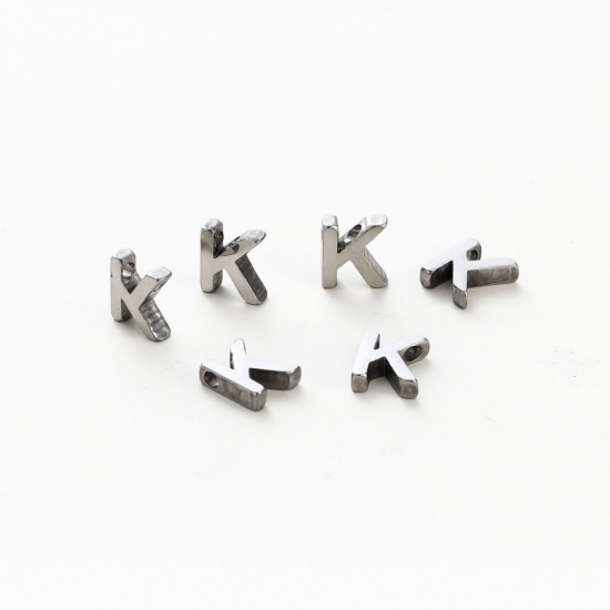 Immagine di 5 Pz 304 Acciaio Inossidabile Mini Ciondoli Tono Argento Lettera Maiuscola Messaggio " K " Brunitura a Rulli 9mm x 8mm