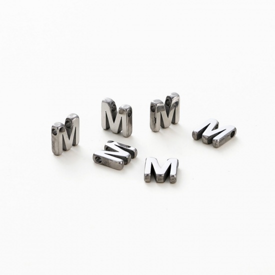 Immagine di 5 Pz 304 Acciaio Inossidabile Mini Ciondoli Tono Argento Lettera Maiuscola Messaggio " M " Brunitura a Rulli 9.5mm x 9mm