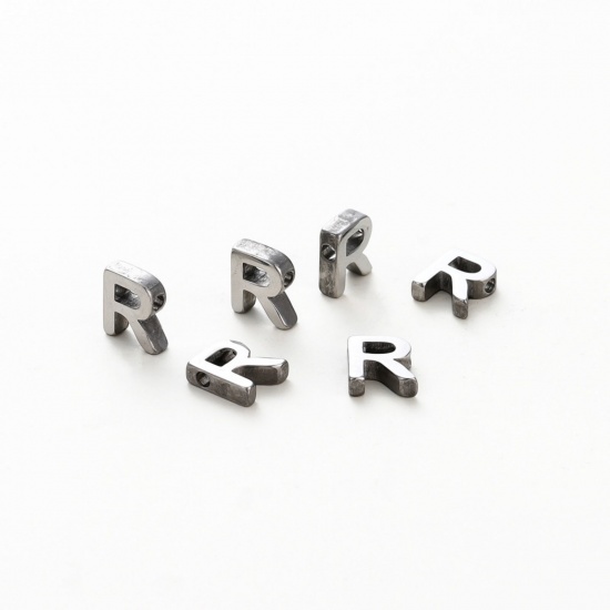 Immagine di 5 Pz 304 Acciaio Inossidabile Mini Ciondoli Tono Argento Lettera Maiuscola Messaggio " R " Brunitura a Rulli 9mm x 8mm