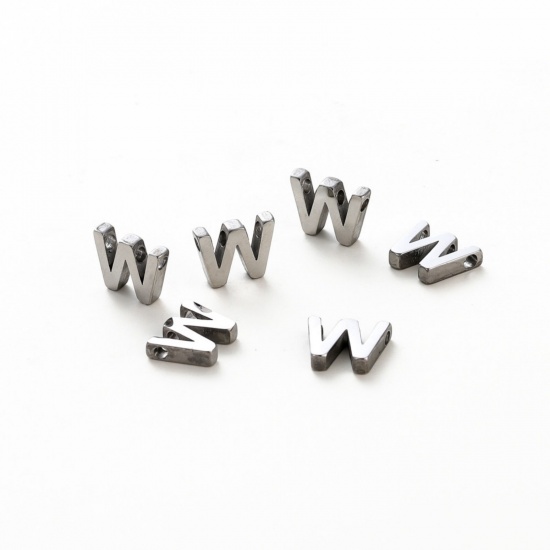 Immagine di 5 Pz 304 Acciaio Inossidabile Mini Ciondoli Tono Argento Lettera Maiuscola Messaggio " W " Brunitura a Rulli 11.5mm x 9.5mm