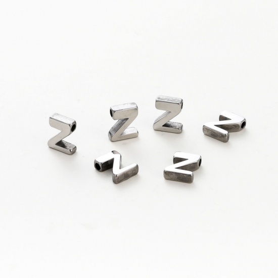 Immagine di 5 Pz 304 Acciaio Inossidabile Mini Ciondoli Tono Argento Lettera Maiuscola Messaggio " Z " Brunitura a Rulli 9.5mm x 7.5mm