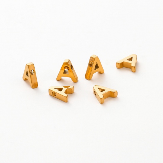 Image de 5 Pcs Breloques en 304 Acier Inoxydable Placage sous Vide Mini Plaqué Or 18K Alphabet Initial/ Lettre Majuscule Gravé Mots" A " Brunissage au Rouleau