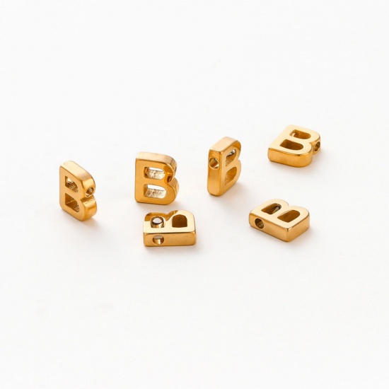 Image de 5 Pcs Breloques en 304 Acier Inoxydable Placage sous Vide Mini Plaqué Or 18K Alphabet Initial/ Lettre Majuscule Gravé Mots" B " Brunissage au Rouleau 9.5mm x 8mm