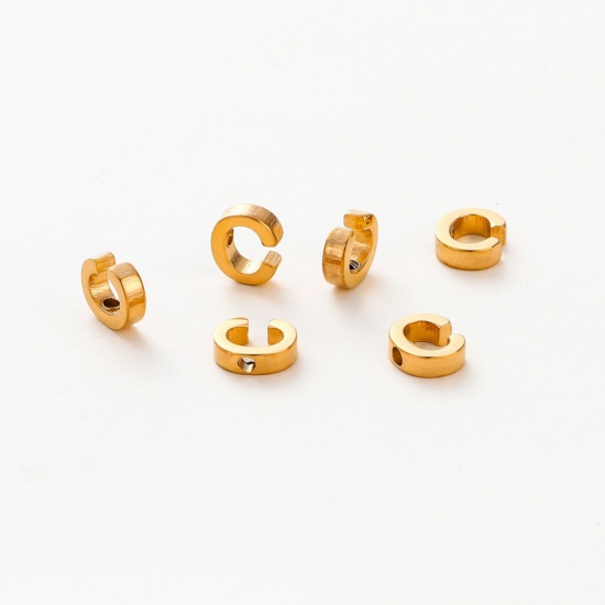 Image de 5 Pcs Breloques en 304 Acier Inoxydable Placage sous Vide Mini Plaqué Or 18K Alphabet Initial/ Lettre Majuscule Gravé Mots" C " Brunissage au Rouleau 9.5mm x 8mm