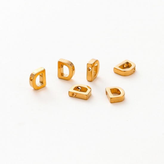 Image de 5 Pcs Breloques en 304 Acier Inoxydable Placage sous Vide Mini Plaqué Or 18K Alphabet Initial/ Lettre Majuscule Gravé Mots" D " Brunissage au Rouleau 10mm x 8mm