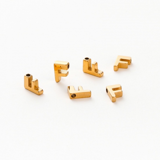 Image de 5 Pcs Breloques en 304 Acier Inoxydable Placage sous Vide Mini Plaqué Or 18K Alphabet Initial/ Lettre Majuscule Gravé Mots" P " Brunissage au Rouleau 9.5mm x 6mm