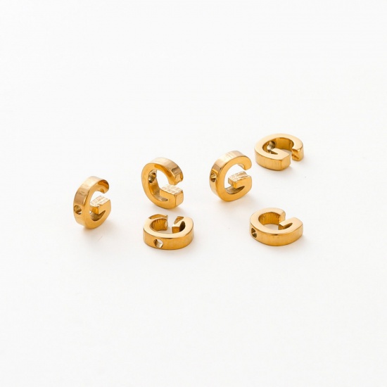 Image de 5 Pcs Breloques en 304 Acier Inoxydable Placage sous Vide Mini Plaqué Or 18K Alphabet Initial/ Lettre Majuscule Gravé Mots" G " Brunissage au Rouleau 10mm x 9mm
