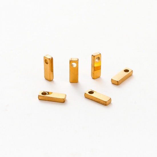 Image de 5 Pcs Breloques en 304 Acier Inoxydable Placage sous Vide Mini Plaqué Or 18K Alphabet Initial/ Lettre Majuscule Gravé Mots" I " Brunissage au Rouleau 10mm x 2mm