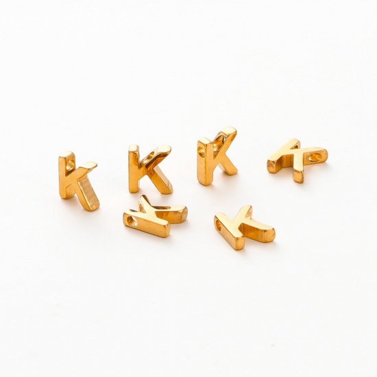 Image de 5 Pcs Breloques en 304 Acier Inoxydable Placage sous Vide Mini Plaqué Or 18K Alphabet Initial/ Lettre Majuscule Gravé Mots" K " Brunissage au Rouleau 9mm x 8mm