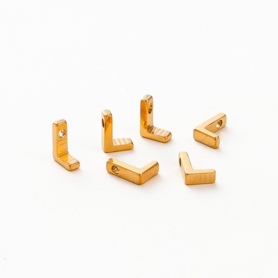 Image de 5 Pcs Breloques en 304 Acier Inoxydable Placage sous Vide Mini Plaqué Or 18K Alphabet Initial/ Lettre Majuscule Gravé Mots" L " Brunissage au Rouleau 9mm x 6.5mm