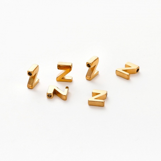 Image de 5 Pcs Breloques en 304 Acier Inoxydable Placage sous Vide Mini Plaqué Or 18K Alphabet Initial/ Lettre Majuscule Brunissage au Rouleau