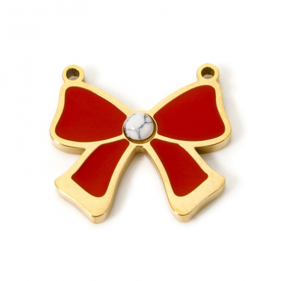 Изображение 1 Piece 304 Stainless Steel Connectors Charms Pendants 18K Gold Plated Red Butterfly Animal Enamel 18mm x 16.5mm