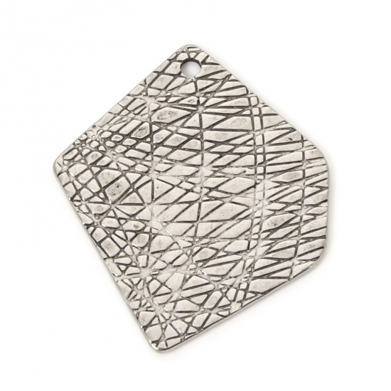 Picture of 2 PCs 304 Stainless Steel Pendants Silver Tone Irregular Marble Effect 3.2cm x 2.7cm