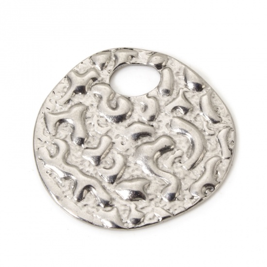 Immagine di 2 Pz 304 Acciaio Inossidabile Ciondoli Pendenti Tondo Tono Argento Martellato 3cm x 2.9cm