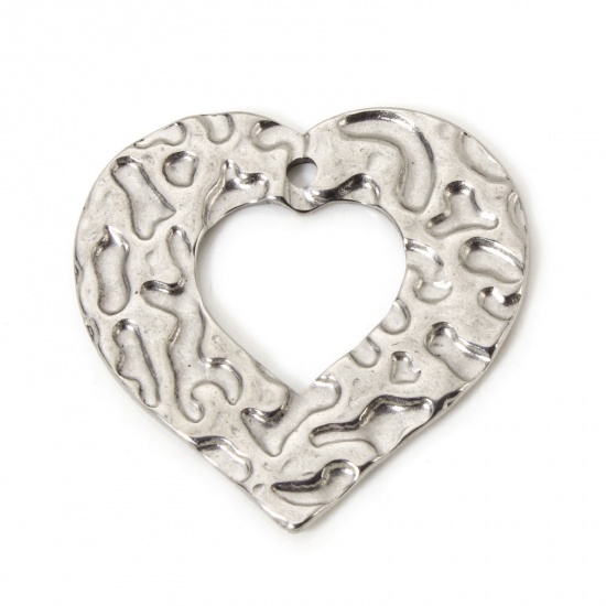 Immagine di 2 Pz 304 Acciaio Inossidabile San Valentino Ciondoli Pendenti Cuore Tono Argento Martellato 3cm x 3cm