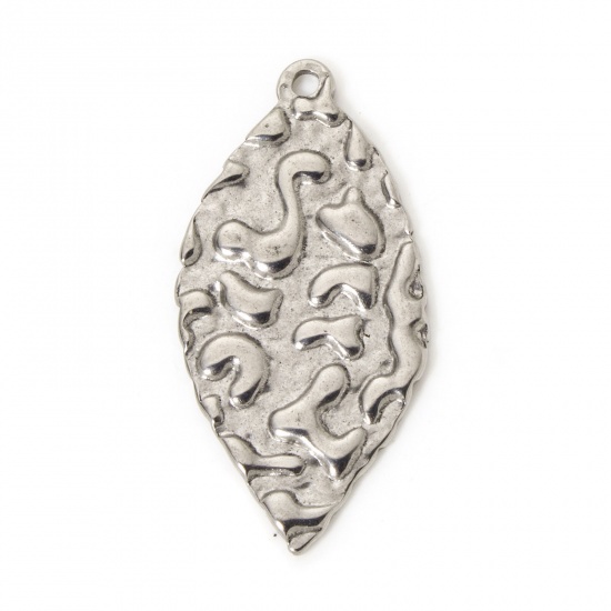 Immagine di 2 Pz 304 Acciaio Inossidabile Ciondoli Pendenti Foglia Tono Argento Martellato 3.6cm x 1.8cm
