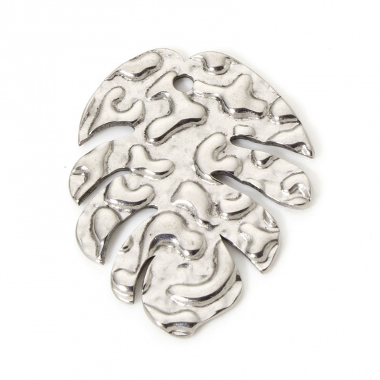 Immagine di 2 Pz 304 Acciaio Inossidabile Ciondoli Pendenti Foglia di Monstera Tono Argento Martellato 3.1cm x 2.5cm