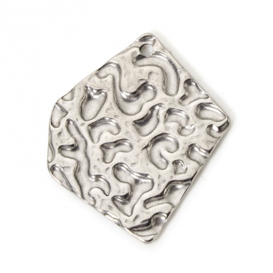 Immagine di 2 Pz 304 Acciaio Inossidabile Ciondoli Pendenti Rombo Tono Argento Martellato 3.2cm x 2.7cm