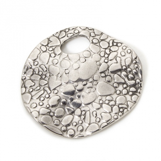 Picture of 2 PCs 304 Stainless Steel Pendants Silver Tone Round Texture 3cm x 2.9cm