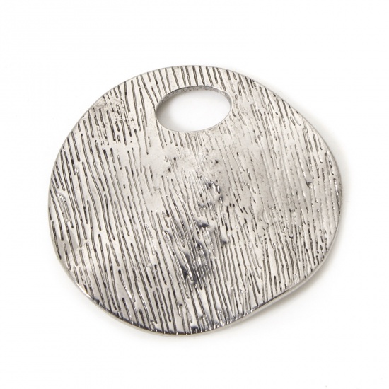 Изображение 2 PCs 304 Stainless Steel Pendants Silver Tone Round Stripe 3cm x 2.9cm